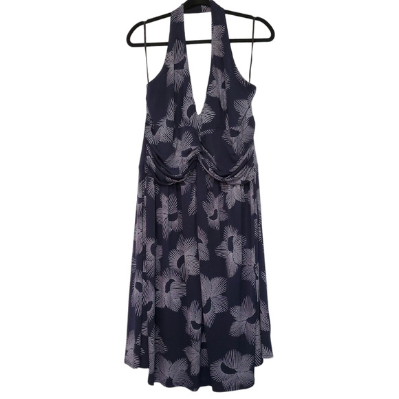 Torrid Navy Blue White Print Halter Dress Stretchy Fit Flare 18 - Picture 2 of 12